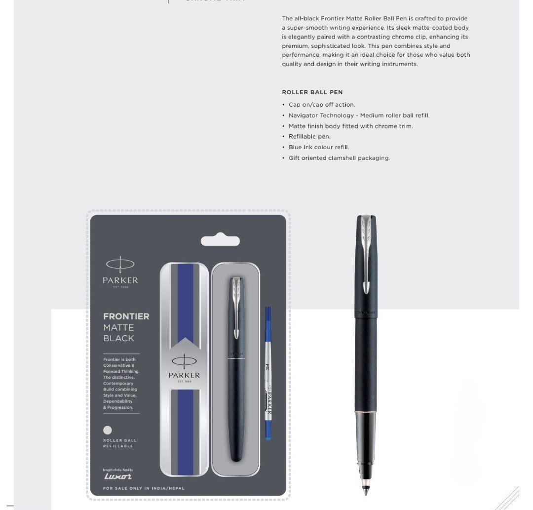 Frontier Matte Black Roller Ball Pen with Chrome Trim Frontier Matte Black Roller Ball Pen with Chrome Trim