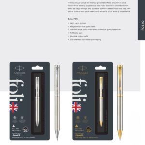 Parker Folio Stainless Steel Ball Pen with Chrome/Gold Trim