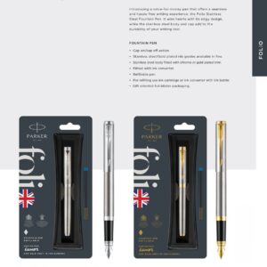 Parker Folio Stainless Steel Fountain Pen with Chrome/Gold Trim