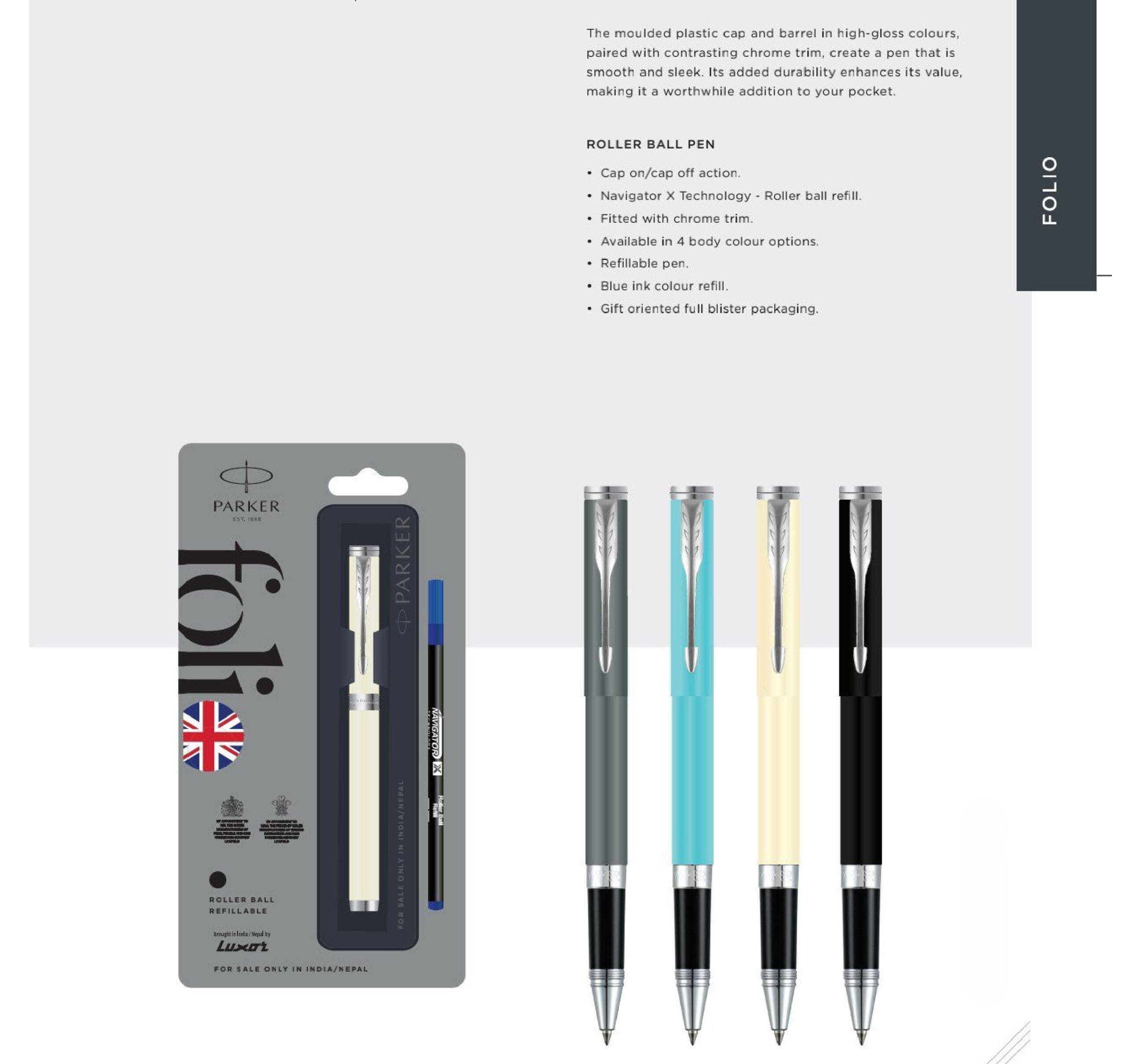 Parker Folio Standard Roller Ball Pen with Chrome Trim Parker Folio Standard Roller Ball Pen with Chrome Trim