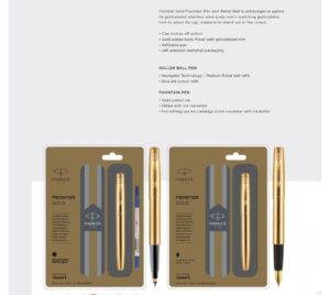 Parker Frontier Gold Fountain Pen + Roller Ball Pen Set