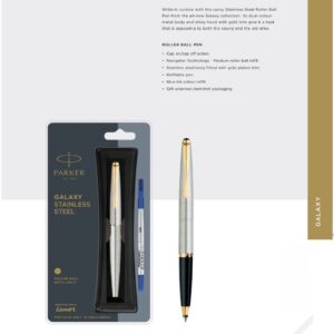 Parker Galaxy Stainless Steel Roller Ball Pen with Gold Trim