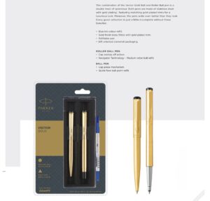 Parker Vector Gold Ball Pen & Roller Ball Pen Set - Gold Trim