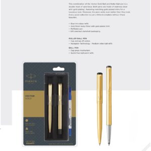 Parker Vector Gold Ball Pen & Roller Ball Pen Set - Gold Trim