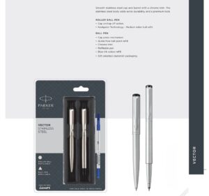 Parker Vector Stainless Steel Ball Pen & Roller Ball Pen Set
