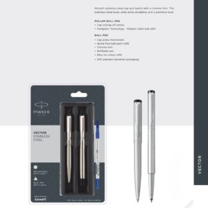 Parker Vector Stainless Steel Ball Pen & Roller Ball Pen Set
