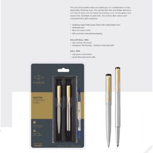 Parker Vector Stainless Steel Ball Pen & Roller Ball Pen Set