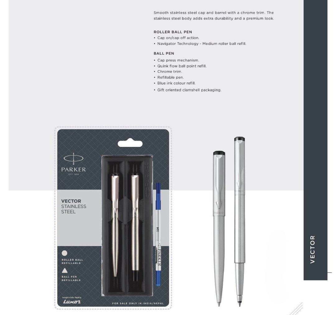Parker Vector Stainless Steel Ball Pen & Roller Ball Pen Set Parker Vector Stainless Steel Ball Pen & Roller Ball Pen Set