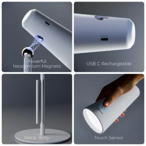 USB C Rechargeable Floor Lamp hieght adjustment Multiple Attachments 5 in 1 Desk and table Lamp Adjustable Brightness Reading Light for Students xech 03