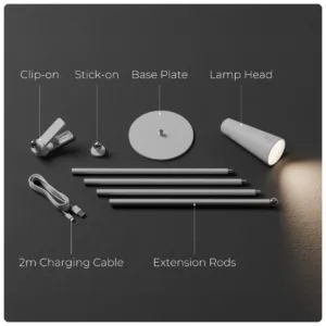 USB C Rechargeable Floor Lamp hieght adjustment Multiple Attachments 5 in 1 Desk and table Lamp Adjustable Brightness Reading Light for Students xech 06