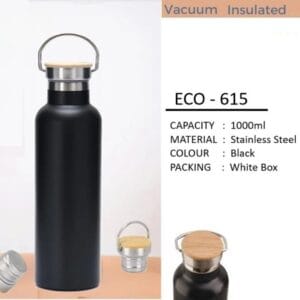 ECO-615 1000ml Black Stainless Steel Bottle