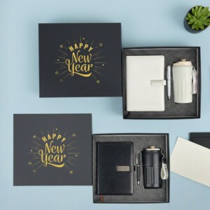 New Year Corporate Gift Set – Black Diary, Pen & Tumbler