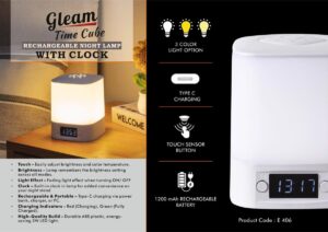 Gleam TimeCube Rechargeable Night Lamp with Clock