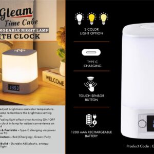 Gleam TimeCube Rechargeable Night Lamp with Clock