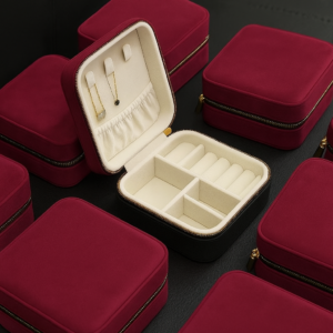 Burgundy Velvet Jewelry Cases Arrangement