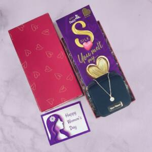 International Women's Day Corporate Jewellery Gift Set with 11 11 Locket 3 Personalized Jewellery Box with 1111 Locket Big Heart Silk Chocolate Womens Day Card Red Heart Top Bottom Box Black