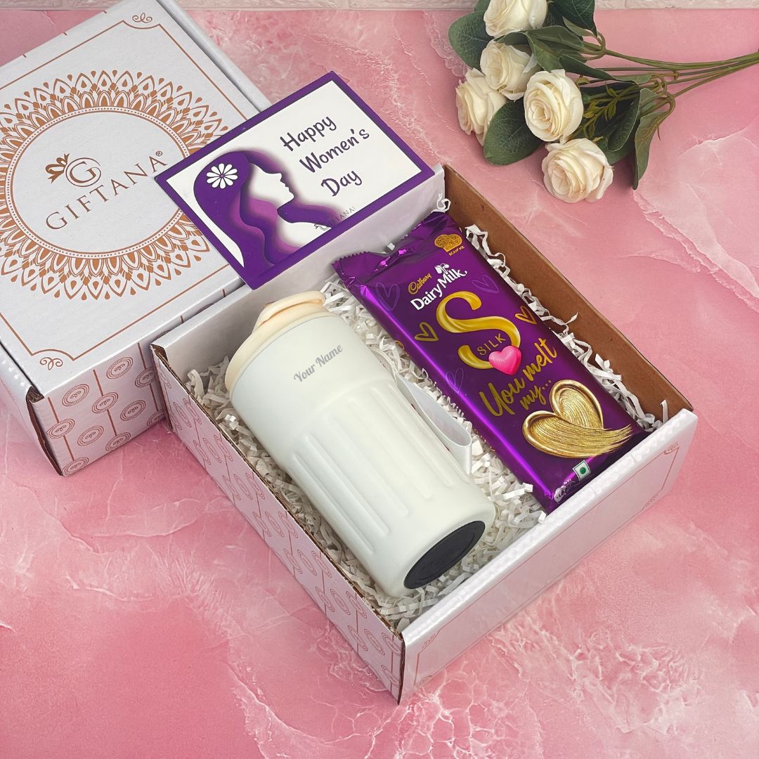 Personalized Temperature Tumbler, Small Heart Silk Chocolate, Women’s day card – Corrugated White Small Box (white) Personalized Temperature Tumbler Small Heart Silk Chocolate Womens day card Corrugated White Small Box white
