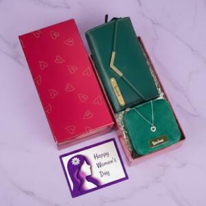 womens wallet jewellry box heart pendent day card green 2