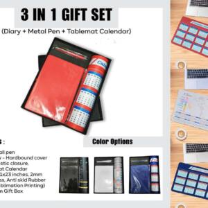 3 in 1 Executive Gift Set with Diary Pen & Table Mat