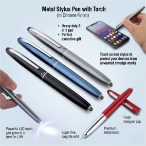 3 in 1 Metal Stylus Pen with Torch for Corporate Gifts