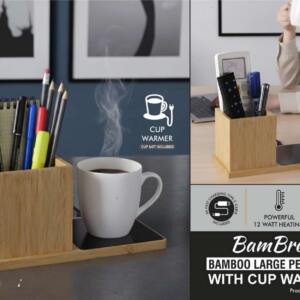 BamBrew Bamboo Large Pen Stand with Cup Warmer