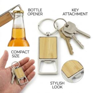 Bamboo Metal Keychain with Opener Personalised