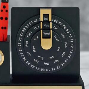 Black Wooden Pen Stand with Clock Lifetime Calendar 1