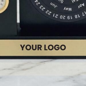 Black Wooden Pen Stand with Clock Lifetime Calendar 4