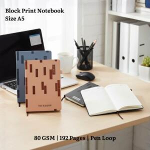 Block Print A5 Premium Pen Loop Notebook Diary