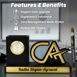 Custom CA Desk Organizer Gift with Clock Pen Set 4