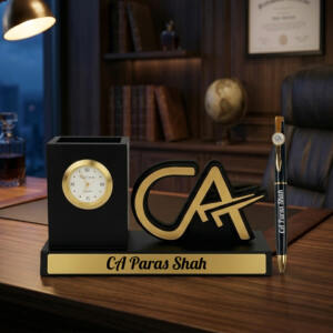 Custom CA Desk Organizer Gift with Clock & Pen Set