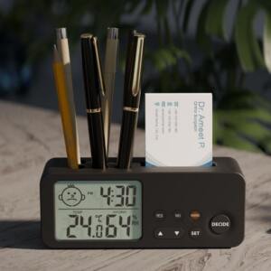 Decision Making Digital Clock with Pen Stand & Card Holder