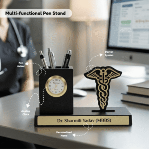 Personalized DR Symbol Pen Stand with Clock 2