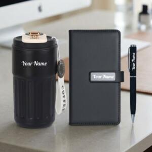 Digital Tumbler Gift Combo with Personalized Office Kit 2 Personalized Smart Tumbler Gift Set with Diary Pen black 3