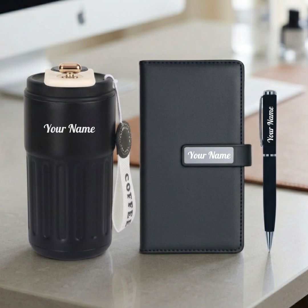 Personalized- Smart -Tumbler- Gift -Set -with- Diary -&- Pen -black (3) Personalized Smart Tumbler Gift Set with Diary Pen black 3