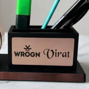 Rose Gold Desk Clock Pen Stand with Name Plate 4