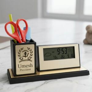 See Thru Clock Pen Stand with Name Plate