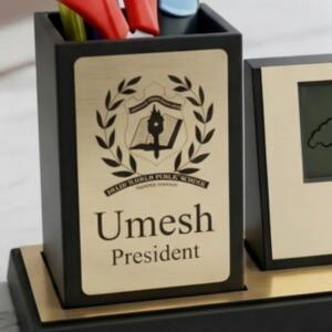 See Thru Clock Pen Stand with Name Plate 3