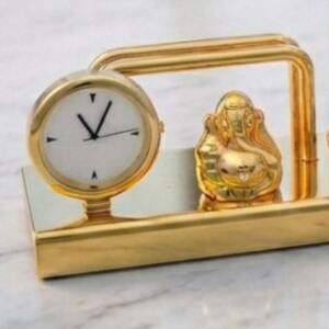 Steel Ganesha Clock Stand with Pen Holder for Corporate Gifts 4
