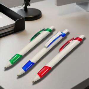 White Promotional Ball Pen with Dual Color Trim