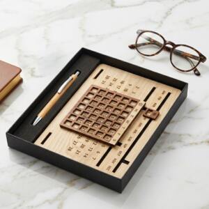 Wooden Calendar Desk Stand with Pen Set