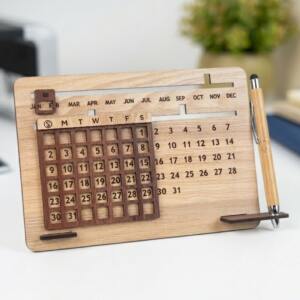 Wooden Calendar Desk Stand with Pen Set 4