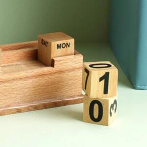 Wooden Clock Pen Stand Organizer with Perpetual Calendar 1