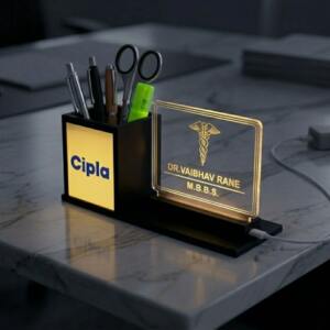 Wooden LED Pen Stand with Personalized Name Plate 2