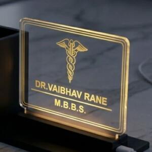 Wooden LED Pen Stand with Personalized Name Plate 3
