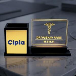 Wooden LED Pen Stand with Personalized Name Plate