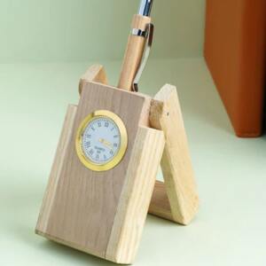 Wooden Pen Holder with Clock for Corporate Gifts 3