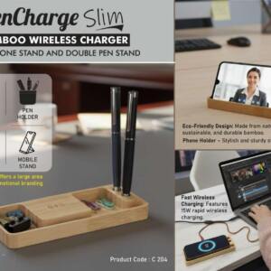 ZenCharge Slim Bamboo Wireless Charger Desk Organizer