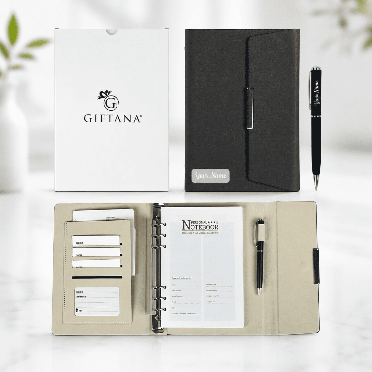 Black-Custom -2-in-1- Name- Journal- Gift -Set -with -Pen (2) Professional Diary & Pen Gift Set for Corporate Gifting
