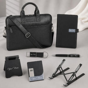 Corporate New Joinee Welcome Hamper with Laptop Bag & Essentials 2 Black Executive 7 in 1 Custom Gift Hampers for Work Travel 2